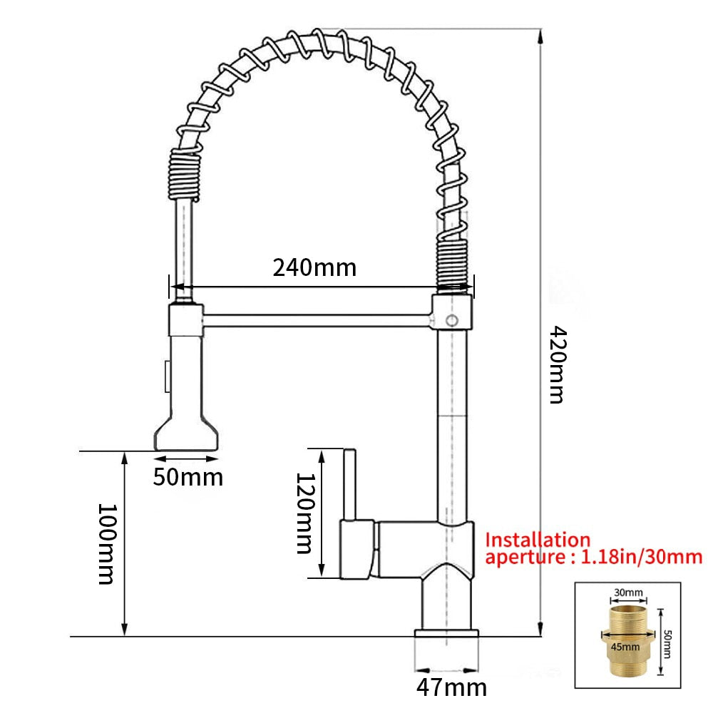 Commercial Style Kitchen Faucet in Gold, Black, Brushed Nickel or Chrome