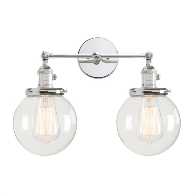 farmhouse Style Double Globe Edison Bulb Wall sconce shown in Polished Chrome