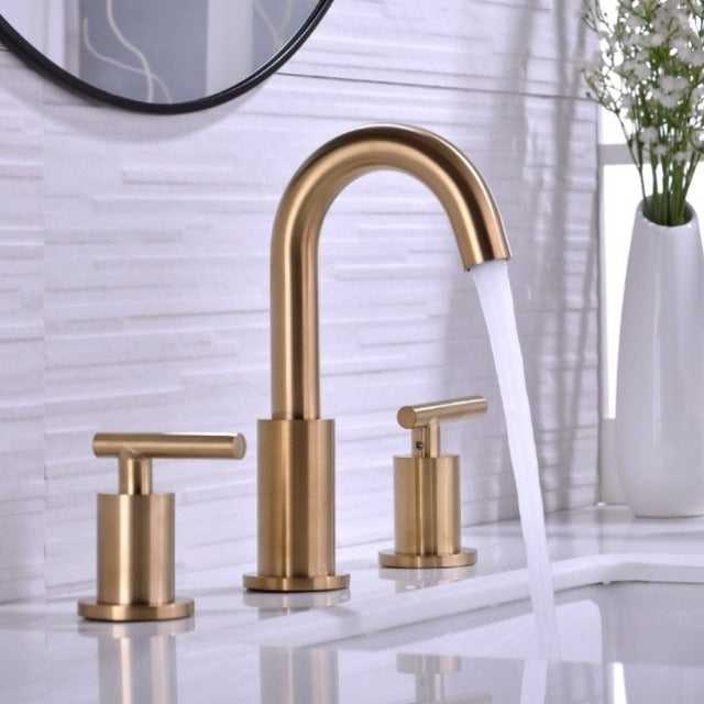 Brushed Gold Contemporary Bathroom Faucet three hole