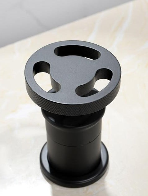 Diamond Knurled Texture in round handle of industrial style black bathroom faucet