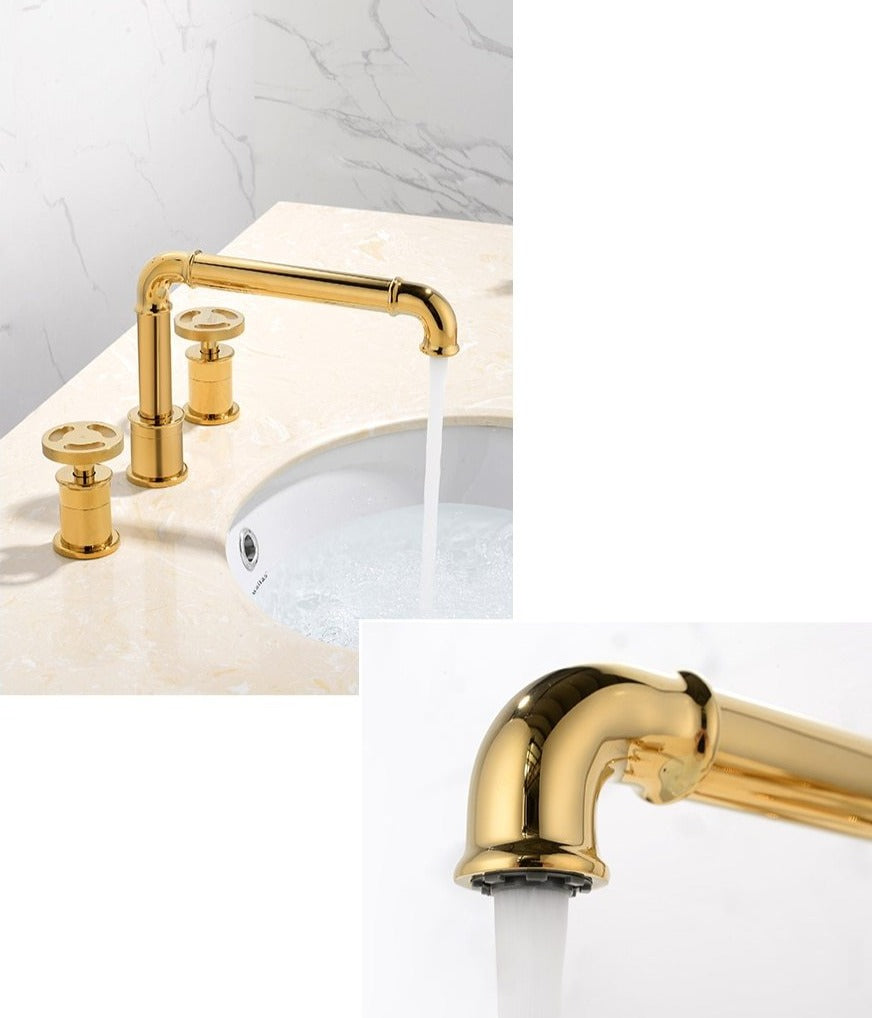 Industrial Bathroom Sink Faucets in Black or Polished Brass