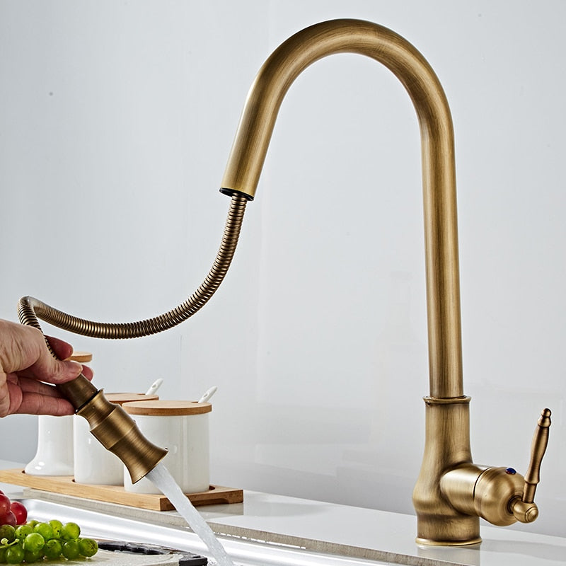 Smart Touch Control Kitchen faucet in Antique brass finish with pull out sprayer,  one hole, deck mount