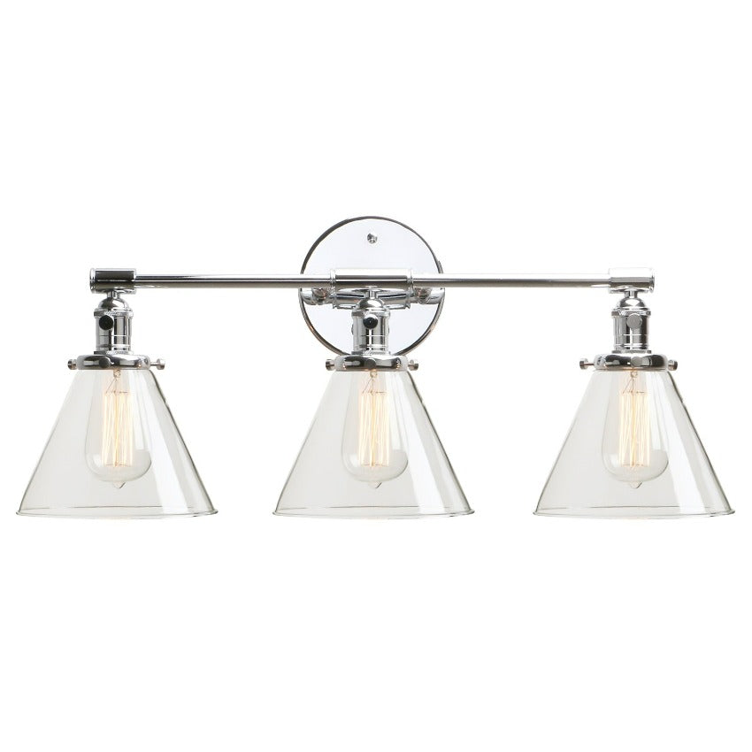 Norbell Three-Light Vintage Vanity Light with Clear Glass Shades