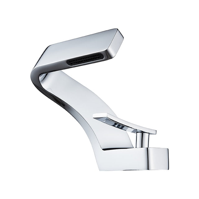 SIngle hole modern curved faucet in brushed nickel finish