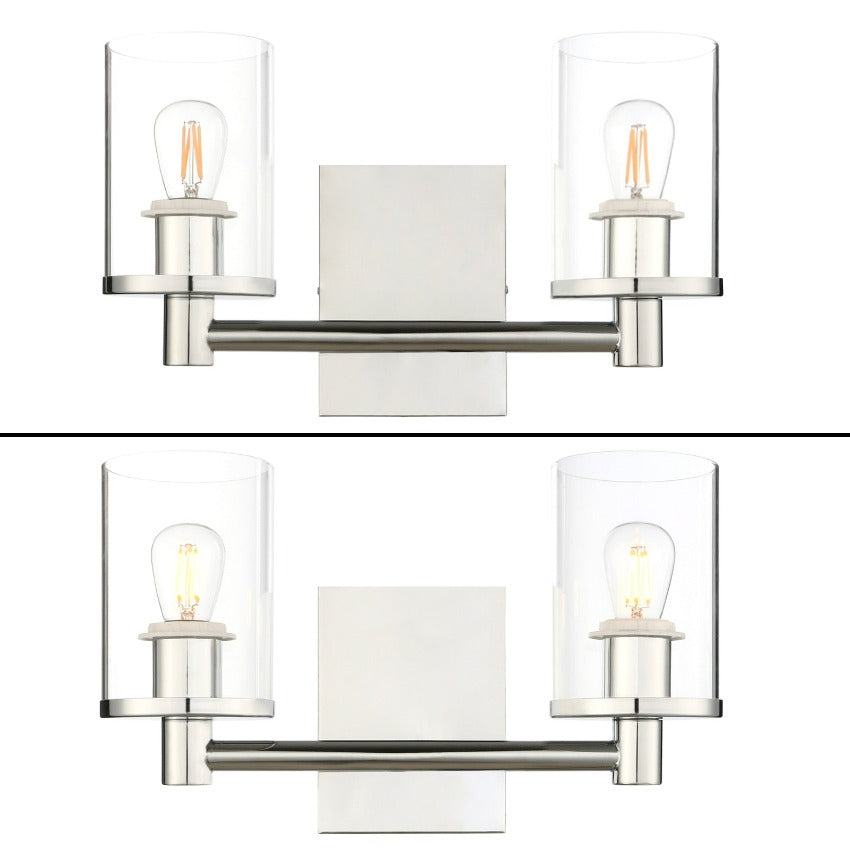 Minimalist double wall sconce shown in polished chrome finish both on and off