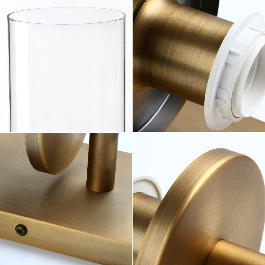 close up of brass minimalist Two-Bulb Wall Sconce