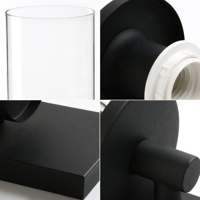 Close up details of Black minimalist Two-Bulb Wall Sconce