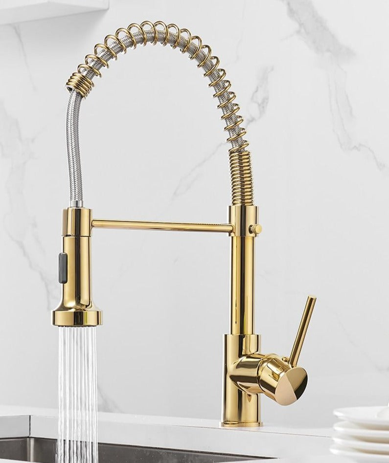 commercial style open spring kitchen faucet in gold