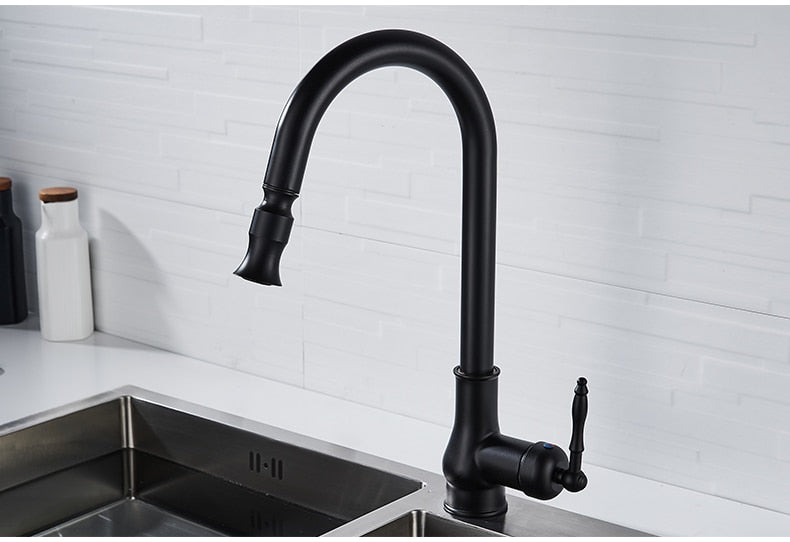 Smart Touch Control Kitchen faucet in black with pull out sprayer,  one hole, deck mount