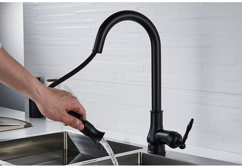 Smart Touch Control Kitchen faucet in black finish with pull out sprayer,  one hole, deck mount