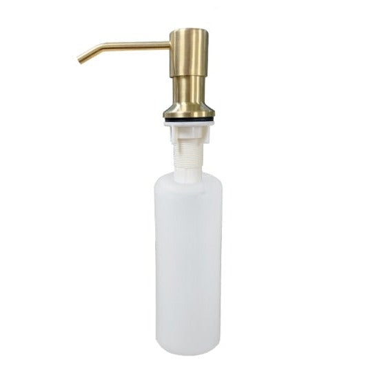 Kitchen sink mounted liquid soap dispenser in brushed gold