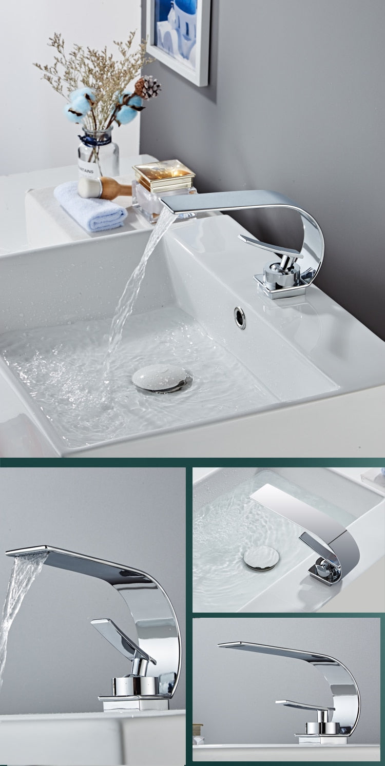 Modern Chrome Curved Single Hole bathroom Faucet