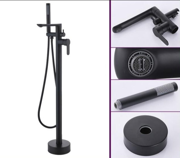 Black Floor Mounted Tub Filler with Shower Wand