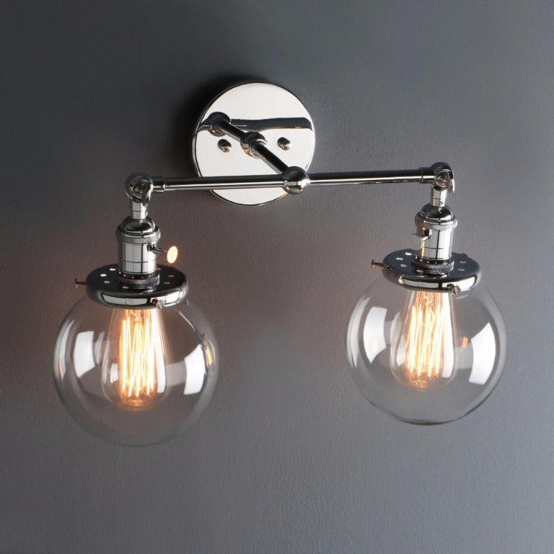 farmhouse Style Double Globe Wall Sconce shown in polished chrome finish