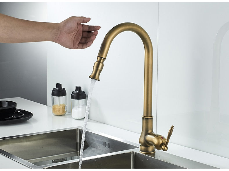 Smart Touch Kitchen faucet in Antique Brass Finish single hole, deck mount