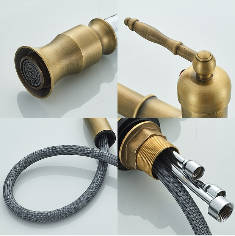 Detailed image of  smart touch control kitchen faucet shown in antique brass finish