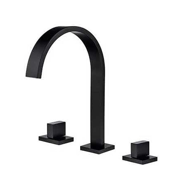 Black gooseneck bathroom faucet with square handles