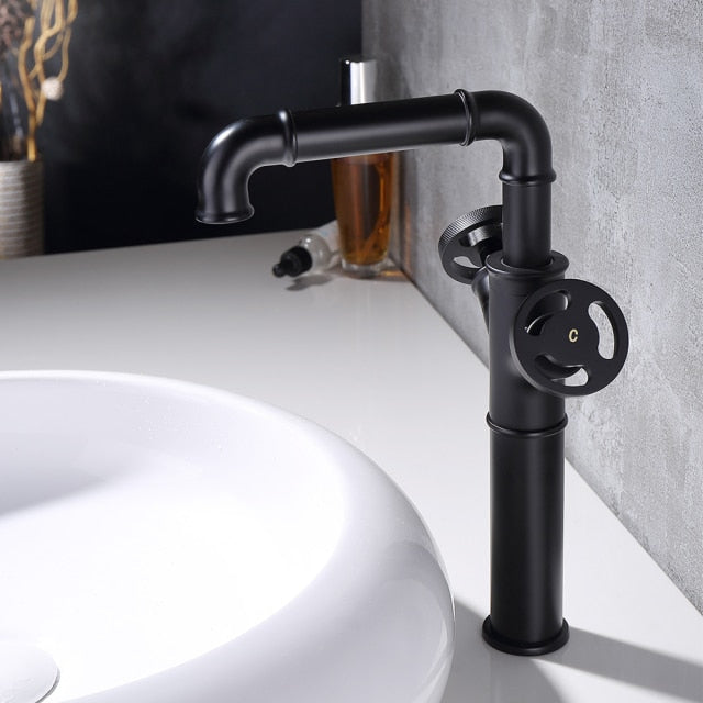 Black Industrial Bathroom Faucet, single hole, two handle