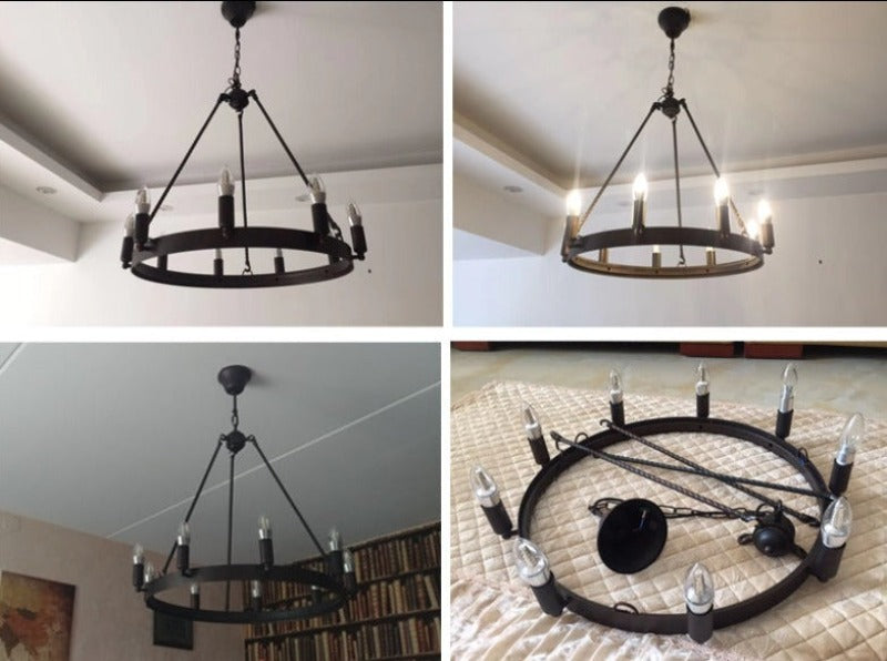 Rustic Black Ring chandelier shown in customer's home