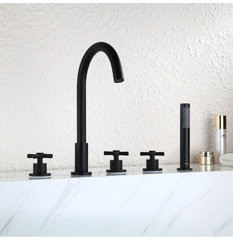 Cross Handle 5-Piece Bathtub Faucet with Shower Wand