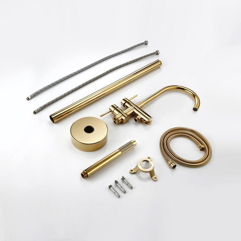Installation parts included with Floor Mounted Free Standing Tub Filler with Shower Wand
