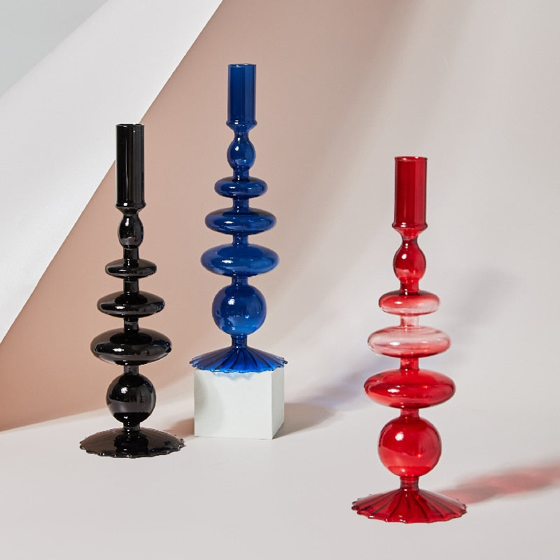 Retro Glass Candlestick Holders