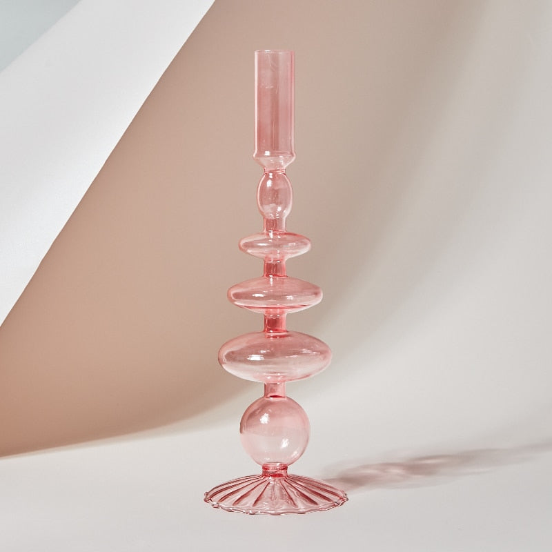 Retro Glass Candle Holder in pink