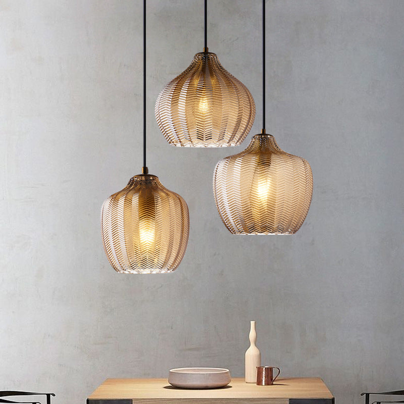 Chevron Patterned Textured Glass Pendant Lights Amber Glass Modern Pendant Lights