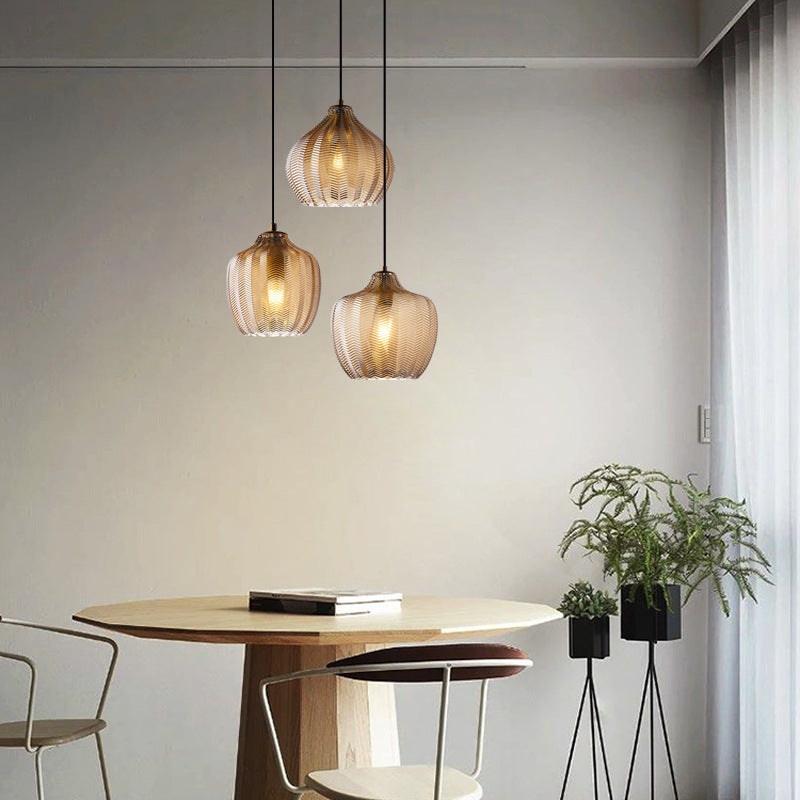 Cognac chevron Textured Modern Glass Pendant Lights