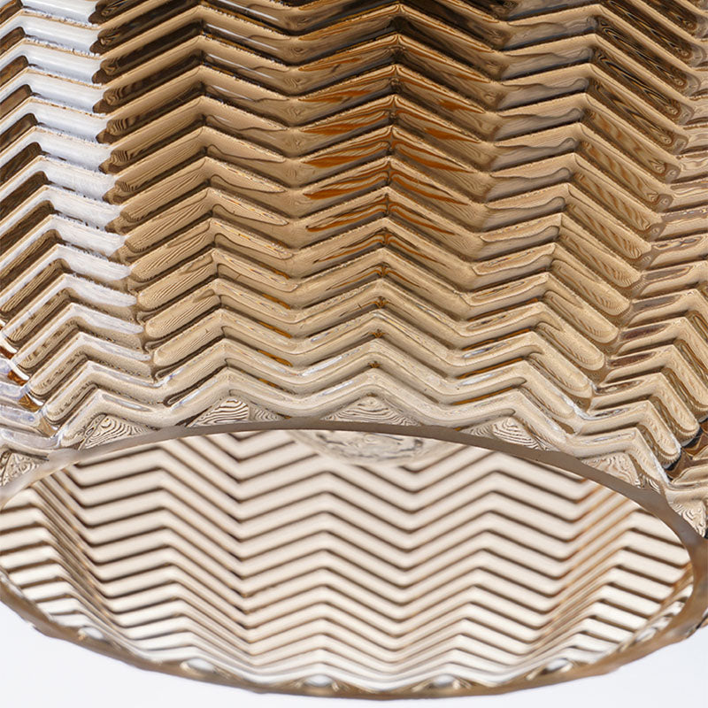 Close up view of Chevron Patterned Textured Glass Pendant Lights in Amber Tint