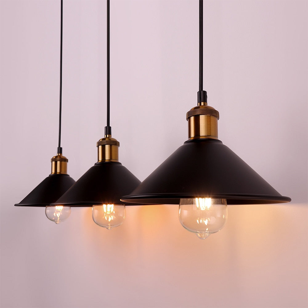 set of three Black Retro hanging pendant cafe lighting with edison bulb