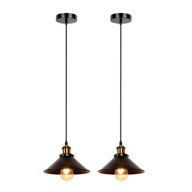 set of two Black Retro hanging pendant cafe lighting with edison bulb