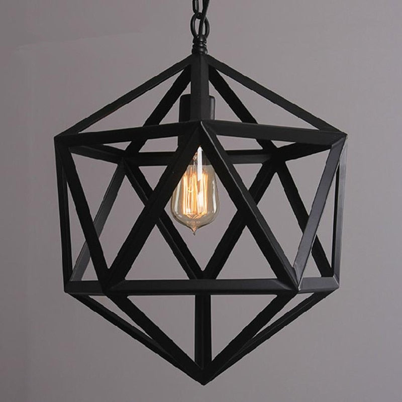 Retro Wrought Iron Geometric Hanging Pendant Light