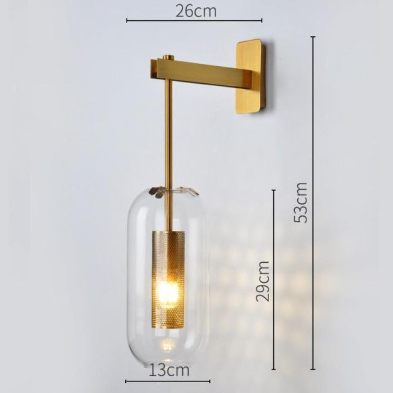 dimensions of modern wall sconce in brass and glass