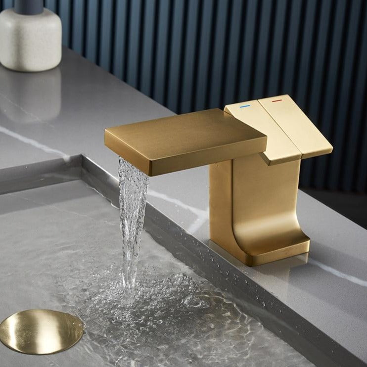 Modern Square Bathroom faucet in Brushed Gold Finish