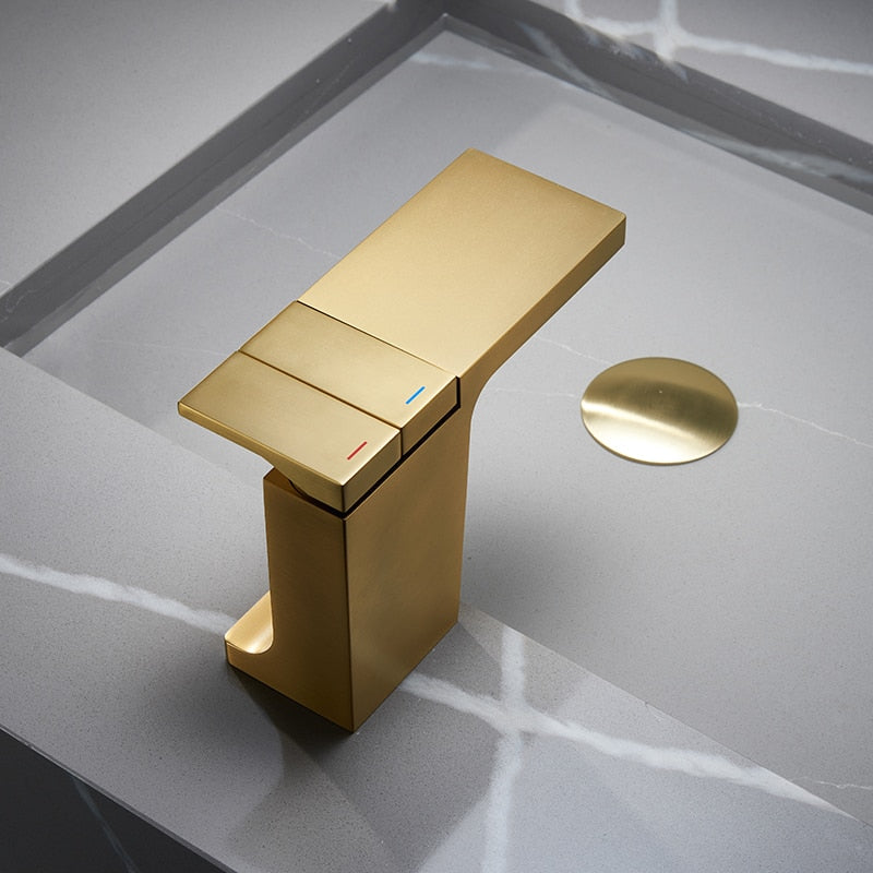 Modern Square Bathroom faucet , single hole, in Brushed Gold Finish
