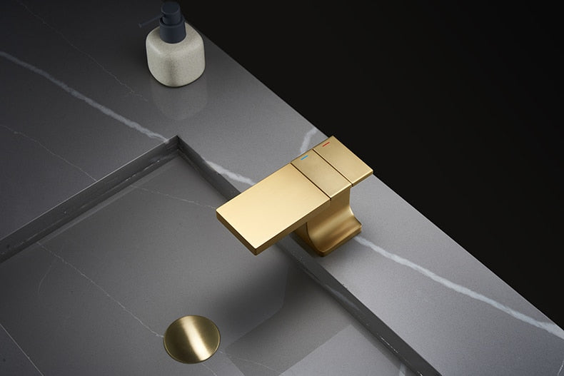 Single hole Modern Square Bathroom faucet in Brushed Gold Finish