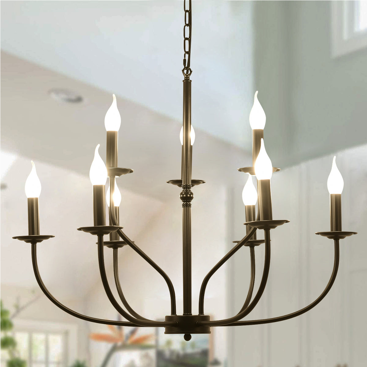 Nine Bulb Classic Black Chandelier