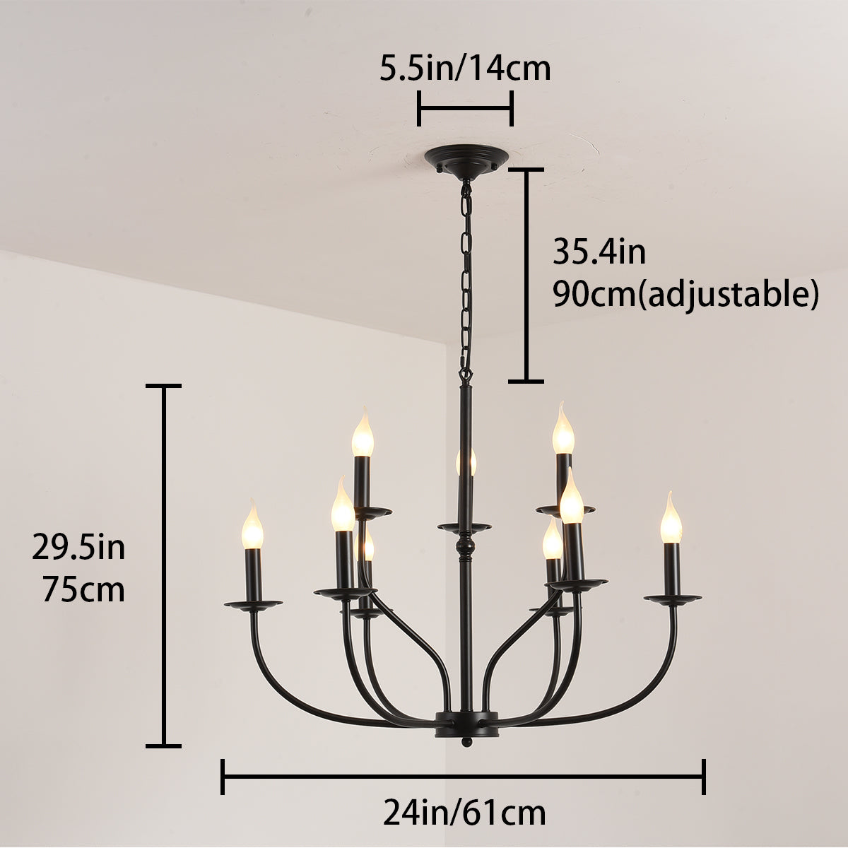 Dimensions of classic black chandelier