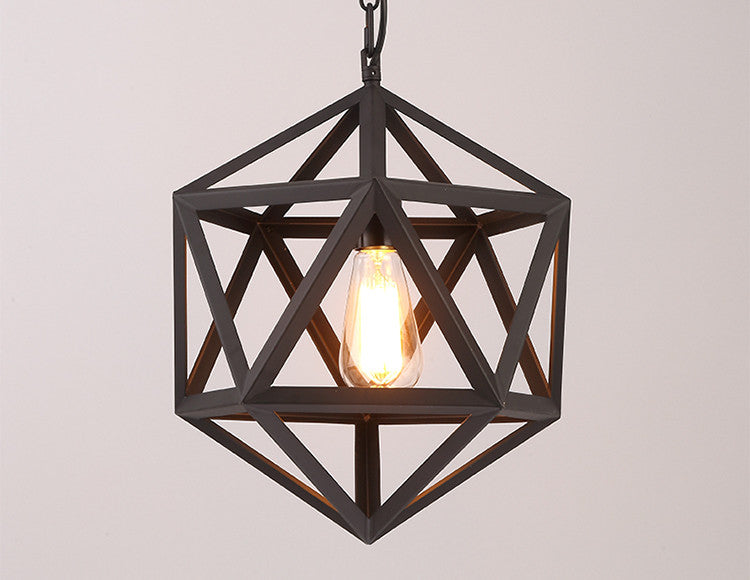 Vintage Iron Cage Geometric Pendant Light in Black