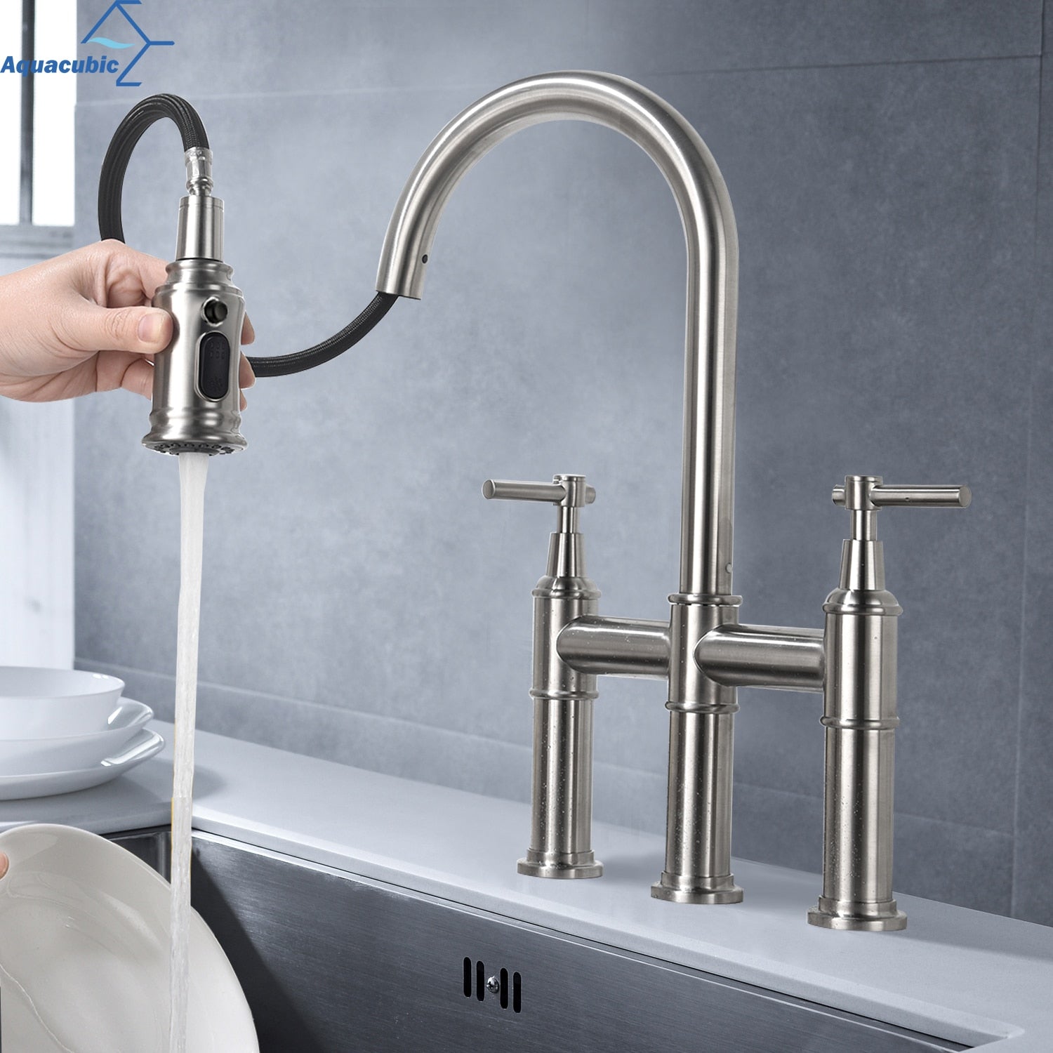 Charleston Bridge Kitchen Faucet With Pull Down Sprayer NMC Decor   Product Image 1936610896 