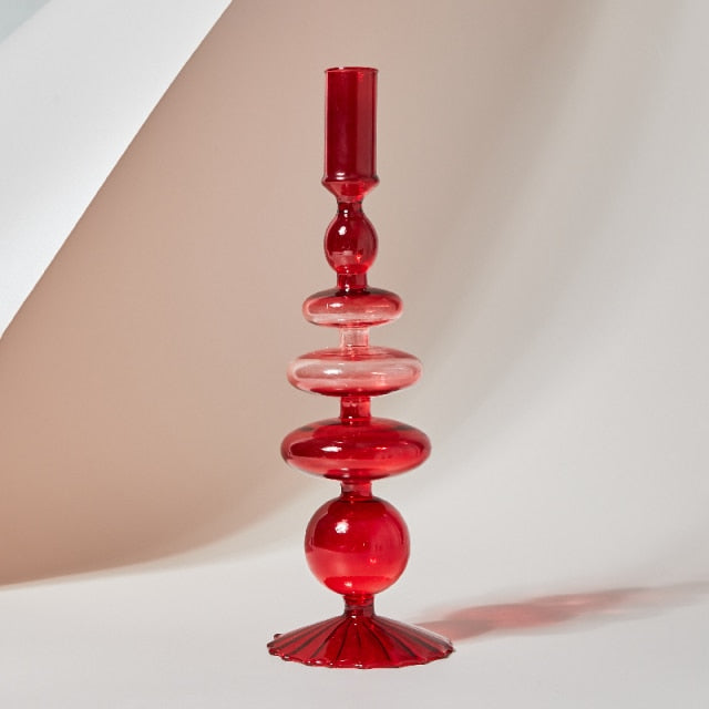 Retro Glass Candle Holder in Red