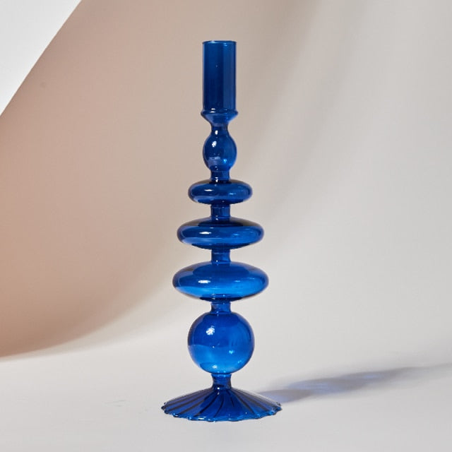 Retro Glass Candle Holder in Dark Blue