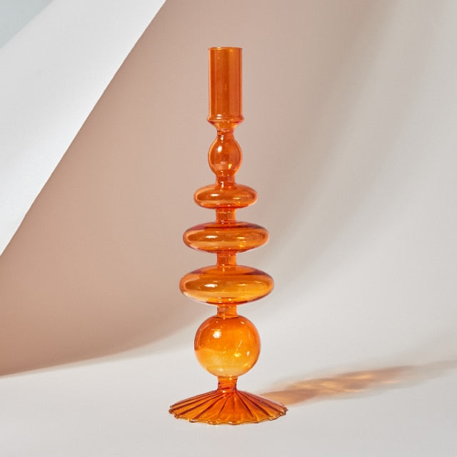 Retro Glass Candle Holder in Orange