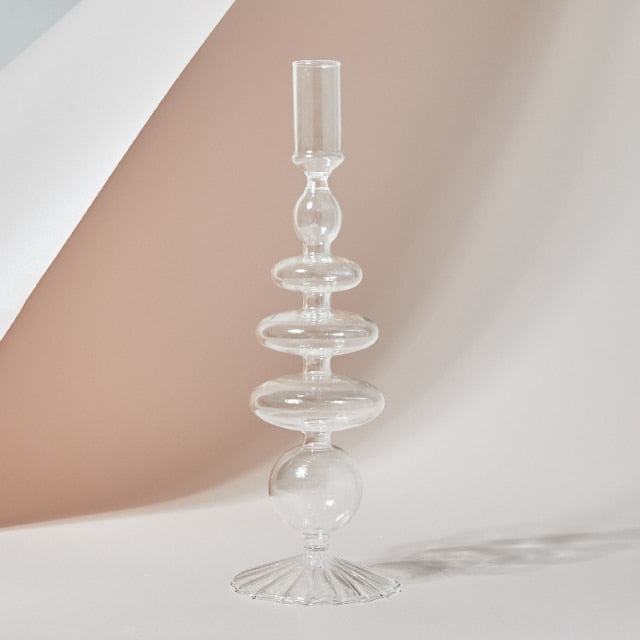 Retro Glass Candle Holder in Clear Glass