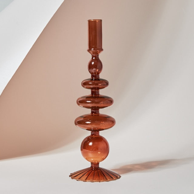 Retro Glass Candle Holder in Brown