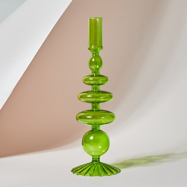Retro Glass Candle Holder in green