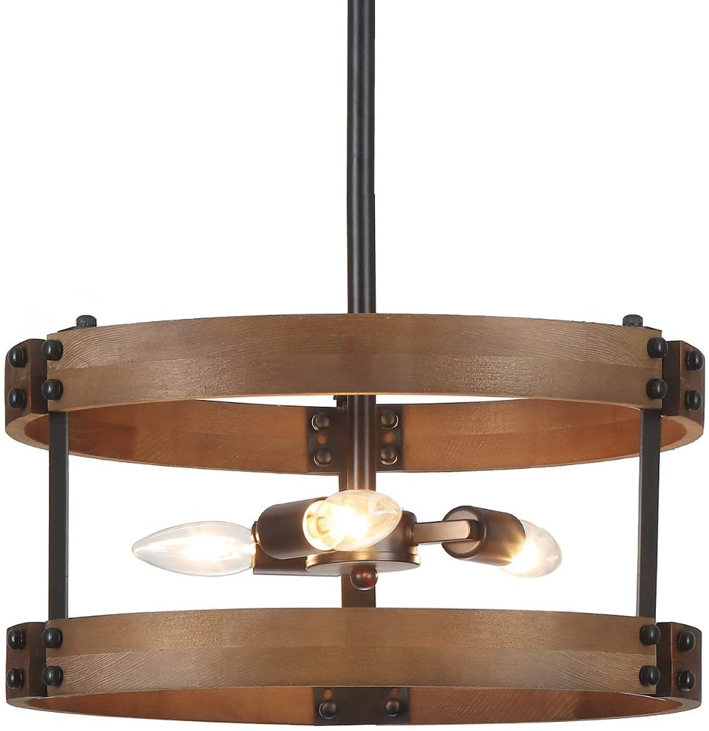 Open Drum rustic lighting with three bulbs