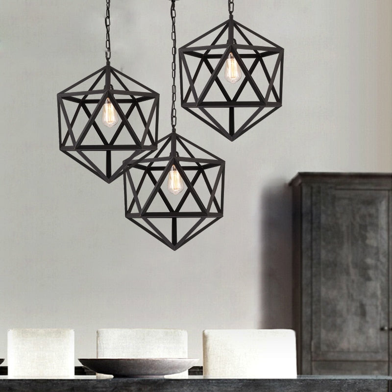 three Black Cage Vintage Pedant Lights