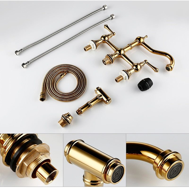 Installation accessories for vintage bridge kitchen faucet in gold